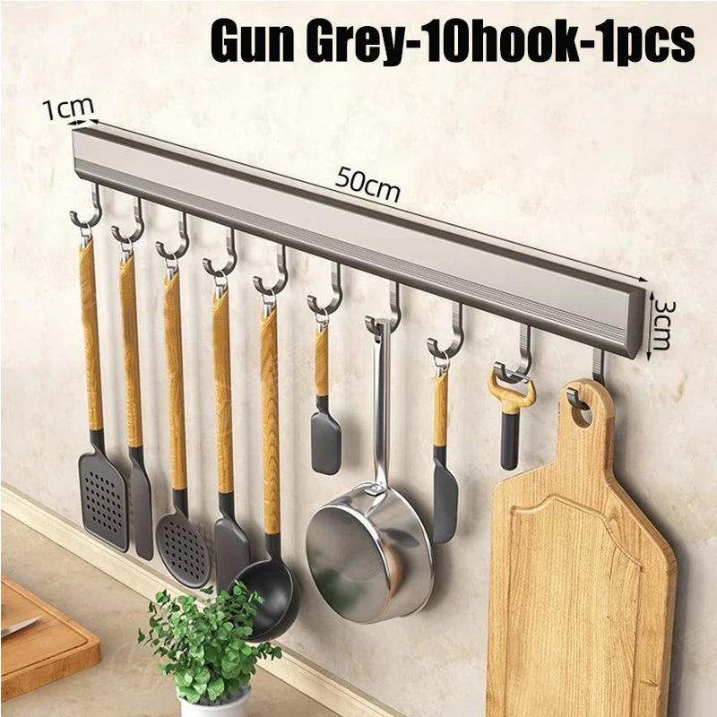 Aluminum Alloy Wall-Mounted Kitchen Utensil & Towel Hook Rack – Bathroom Robe Hanger