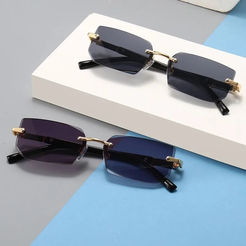 Rimless Rectangle Blue Light Blocking Sunglasses – Unisex, Square Frame, UV Protection