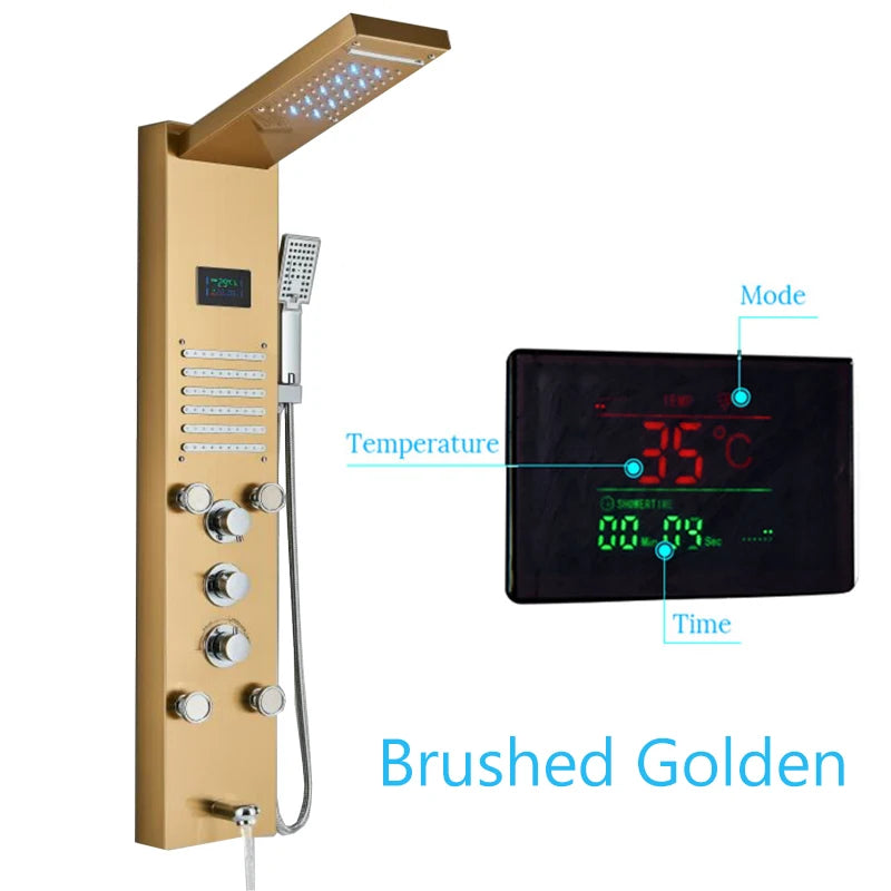 Luxury LED Waterfall Shower Panel System | Rain, Massage Jets & Hand Shower