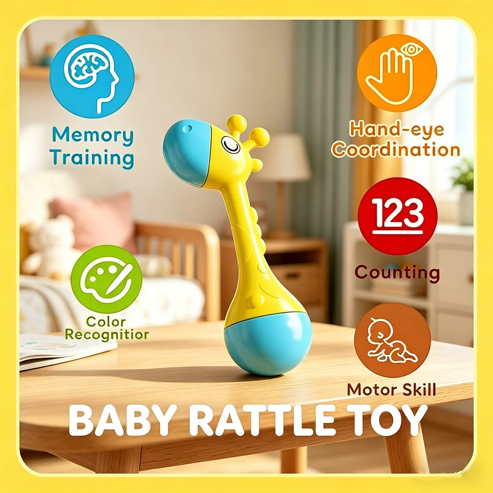 Baby Animal Rattle & Teether Toy – Montessori, Music Sound, Newborn Gift