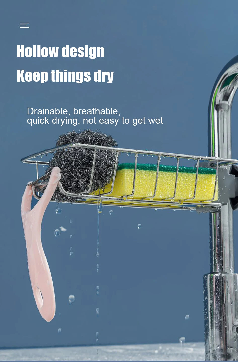 Kitchen Sink Sponge & Soap Drain Rack Organizer – Flexible Faucet Holder, Towel Shelf