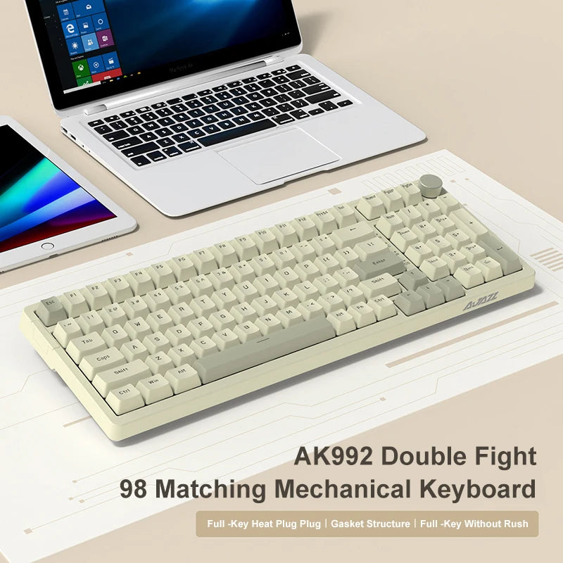 Ajazz AK992 98-Key Hot-Swap Wired Mechanical Gaming Keyboard – Multimedia Knob, USB