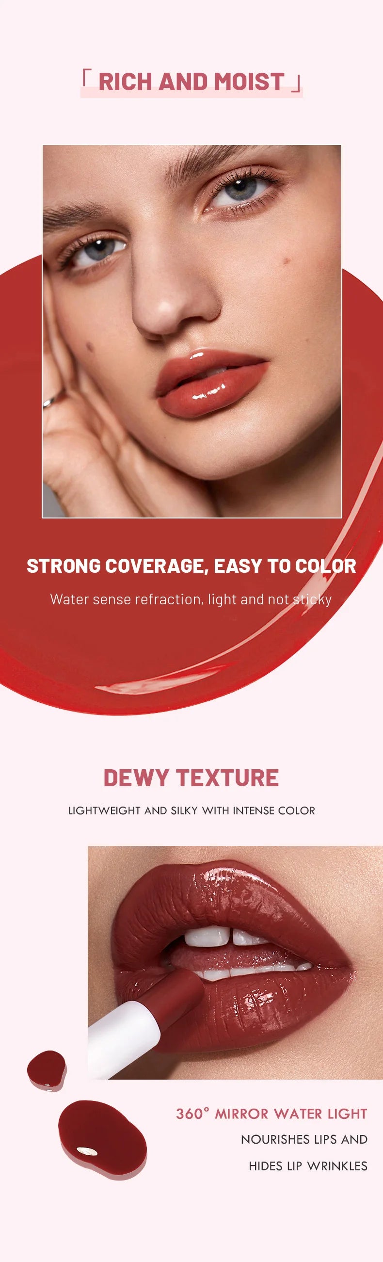 Moisturizing Watery Lipstick – Hydrating Formula, 8 Colors, Gift for Women