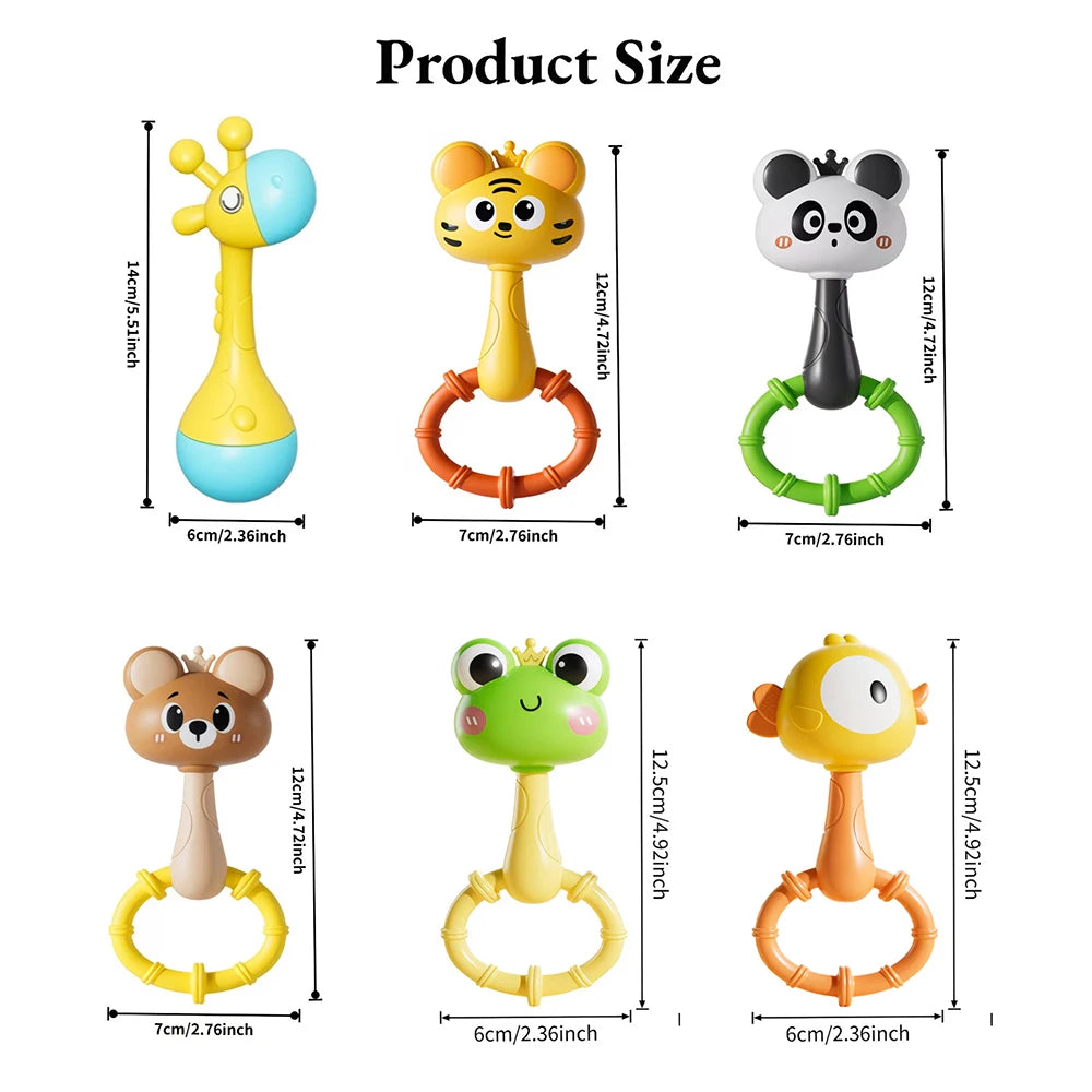Baby Animal Rattle & Teether Toy – Montessori, Music Sound, Newborn Gift