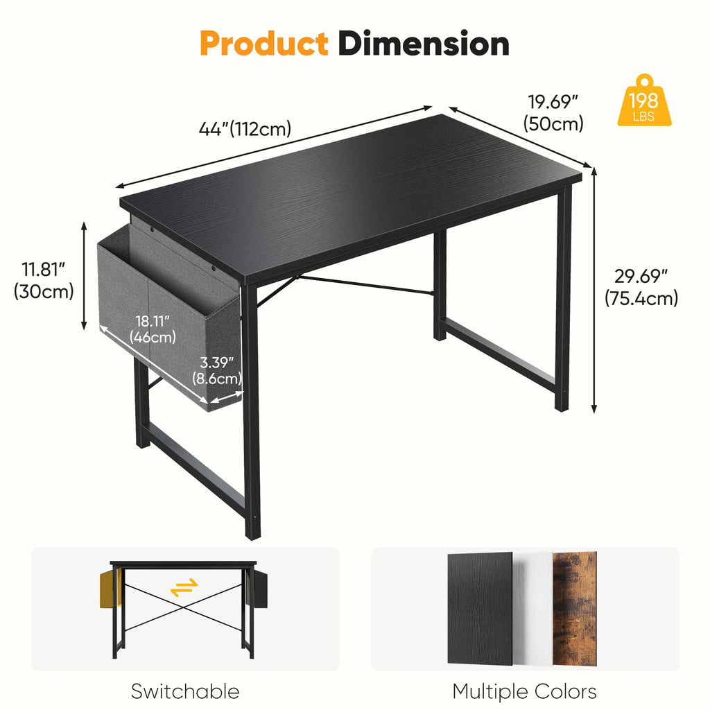 Computer Gaming Desk with Storage Bag – Metal Frame, Wood Tabletop, 31–55 Inch – Black, Rust, White