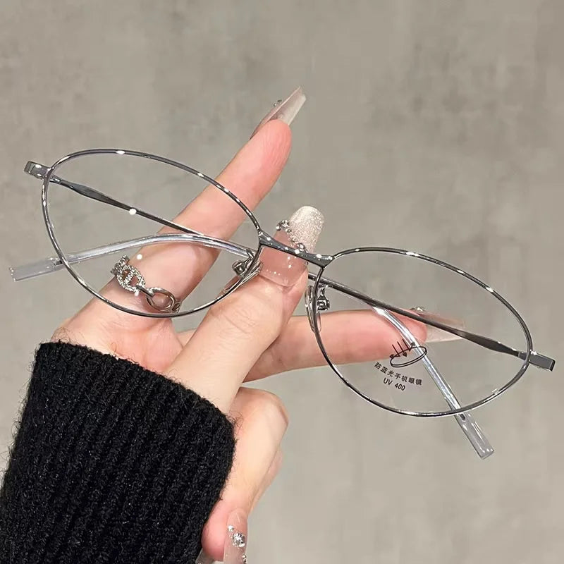 Anti-Blue Light Oval Metal Frame Reading Glasses – Ultra-Light, +0 to +4.00, Silver, Black & Gold