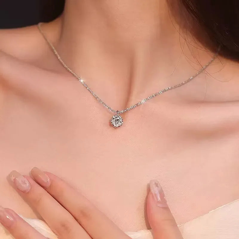 925 Sterling Silver Zircon Pendant Clavicle Necklace – Sparkling, Women’s Party Jewelry