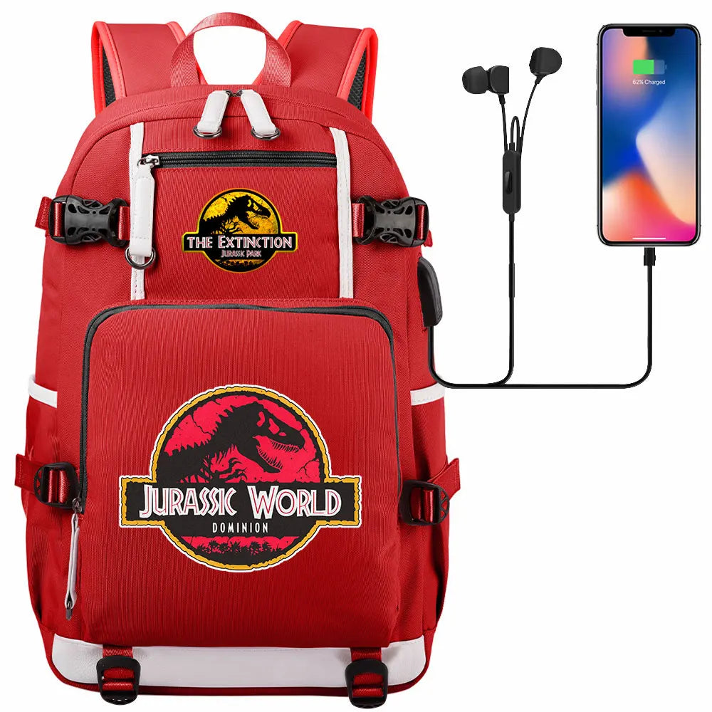 Jurassic World Dinosaur Backpack with USB Port – Large Capacity Laptop Bag for Men & Women