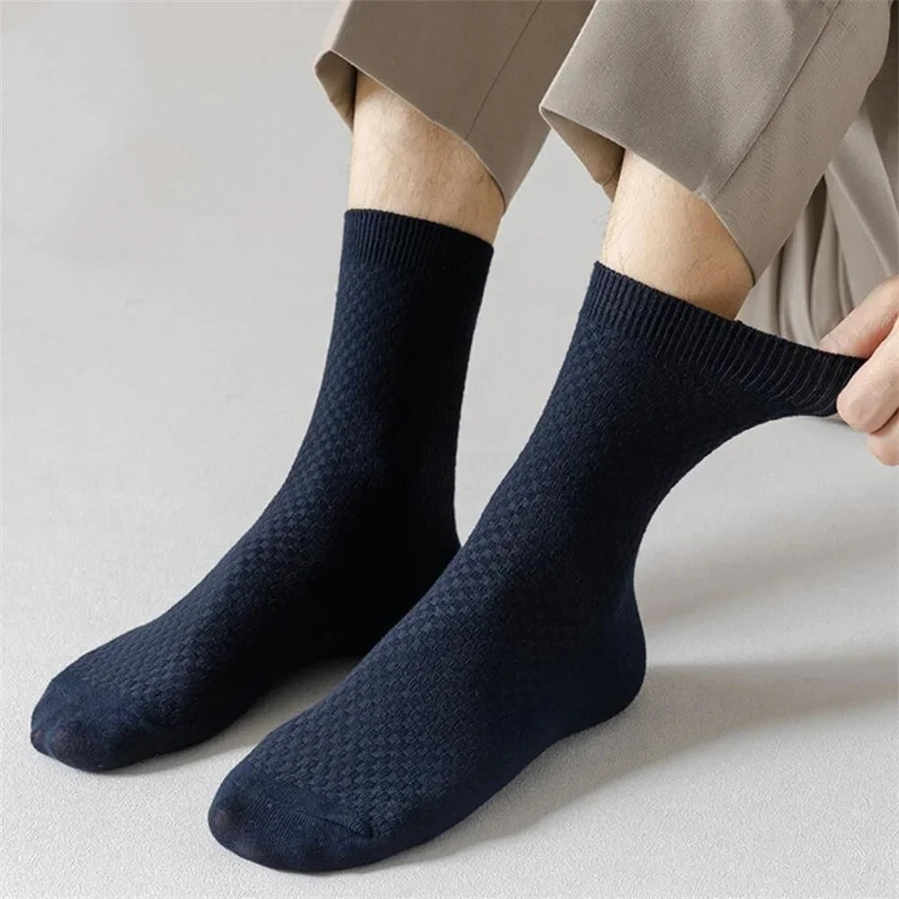 Men’s Bamboo Fiber Mid-Tube Socks – 8-Pack, Anti-Odor, Business & Sport, Black/Gray/Navy