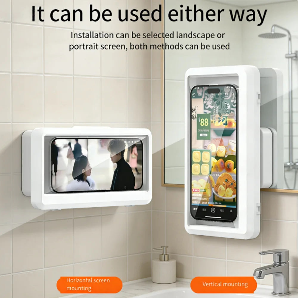 Self-Adhesive Waterproof Shower Phone Holder – Anti-Fog, Touch-Friendly, Bathroom Mount