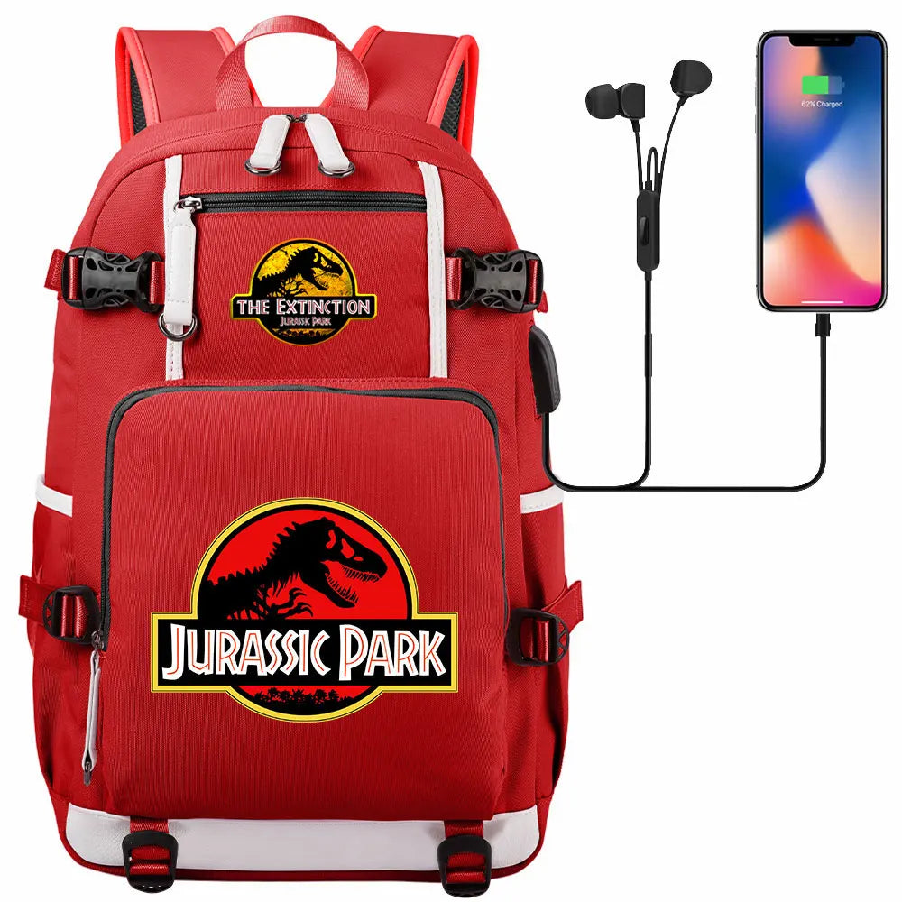 Jurassic World Dinosaur Backpack with USB Port – Large Capacity Laptop Bag for Men & Women