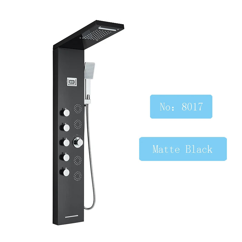 Luxury LED Waterfall Shower Panel System | Rain, Massage Jets & Hand Shower