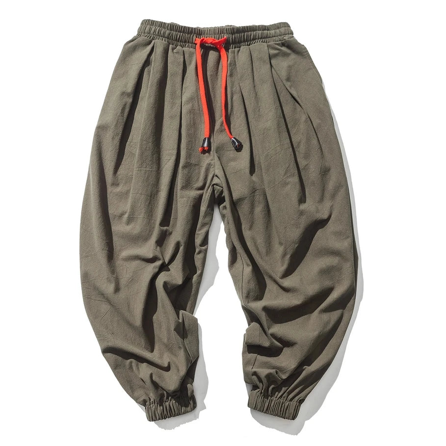 Men’s Oversized Cotton Linen Harem Jogger Pants – Chinese Style, Casual Trousers
