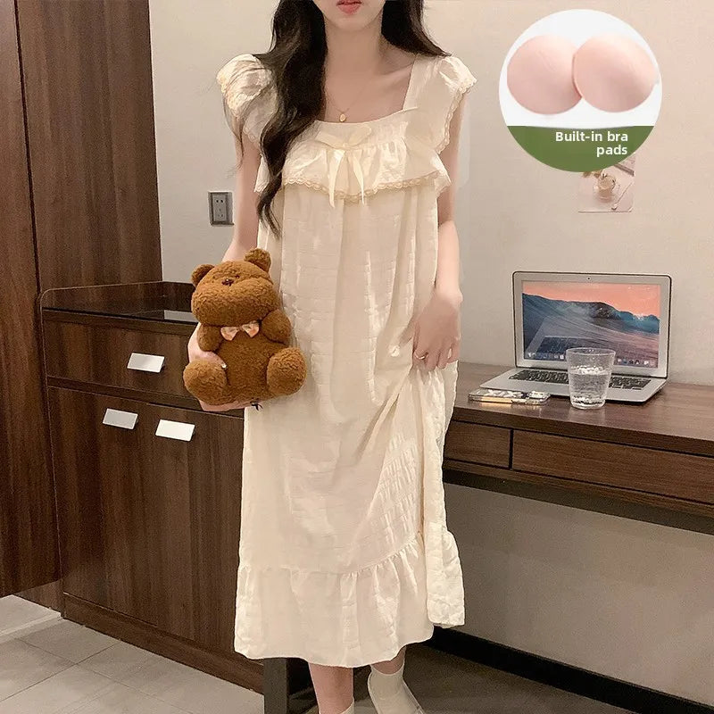 Women’s Cotton Slip Dress with Built-In Chest Pad – Lightweight Sleepwear, Sizes M–XXL