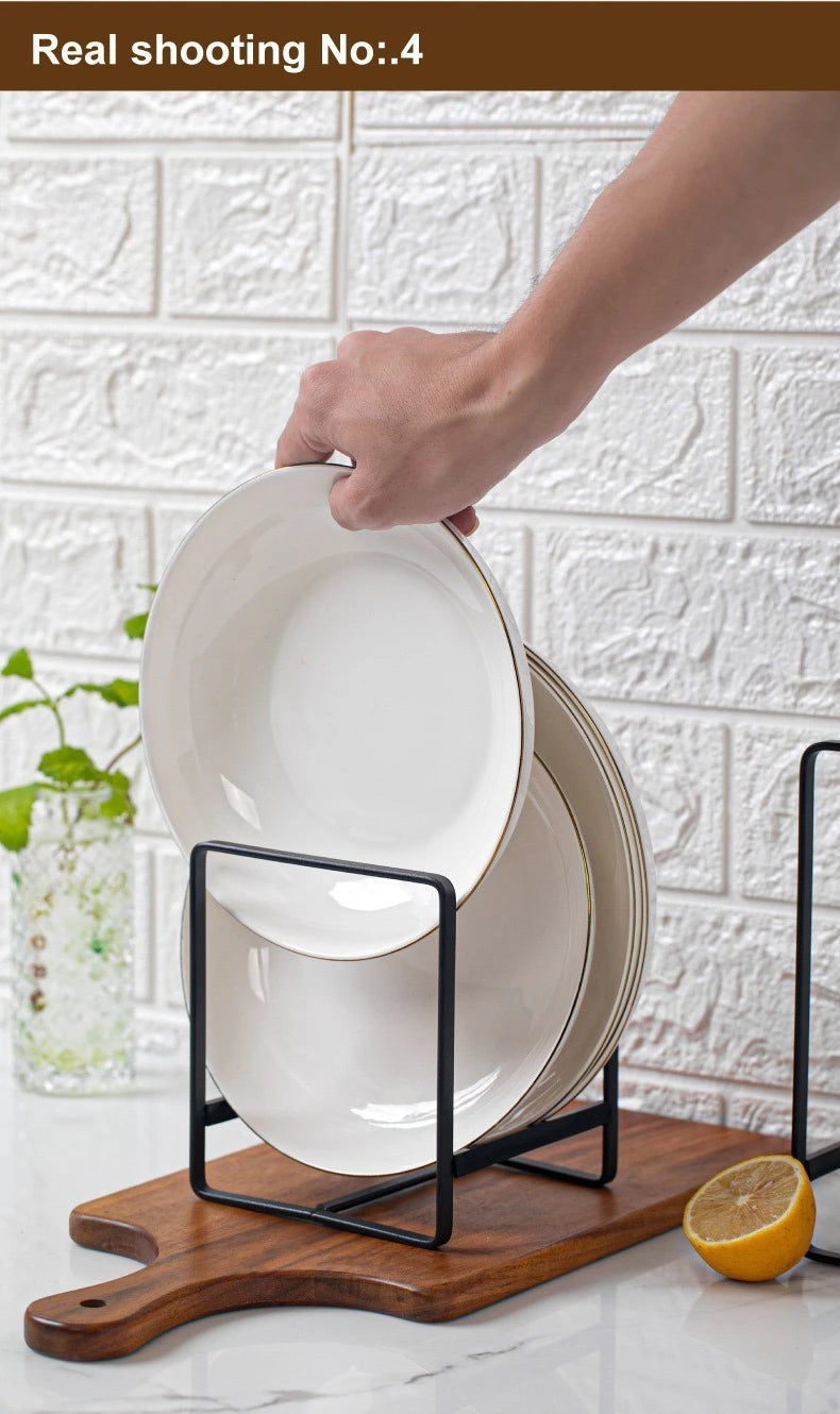 Iron Countertop Dish & Plate Drain Rack – Cabinet Dish Storage & Dinner Plate Organizer