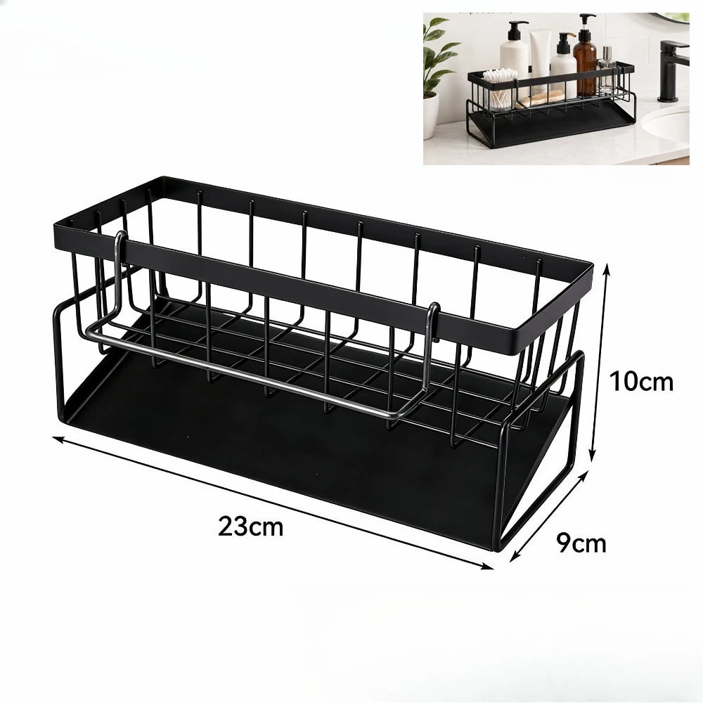 Kitchen Sink Sponge & Soap Drain Rack Organizer – Flexible Faucet Holder, Towel Shelf