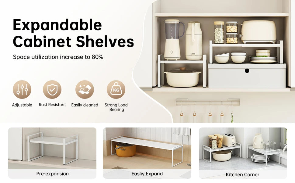 Kitchen Storage Rack Organizer – Countertop Shelf for Pots, Pans & Utensils