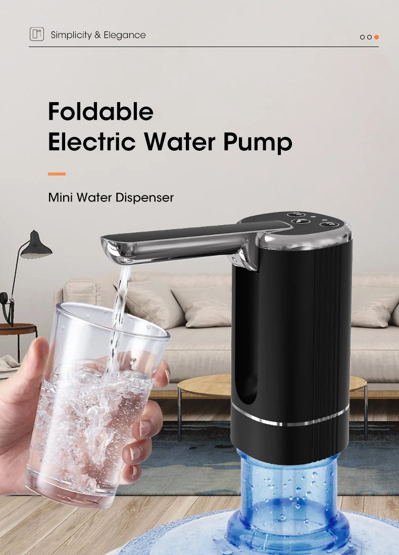 USB Electric Water Bottle Pump Dispenser – Portable, Foldable, Automatic, Household Use