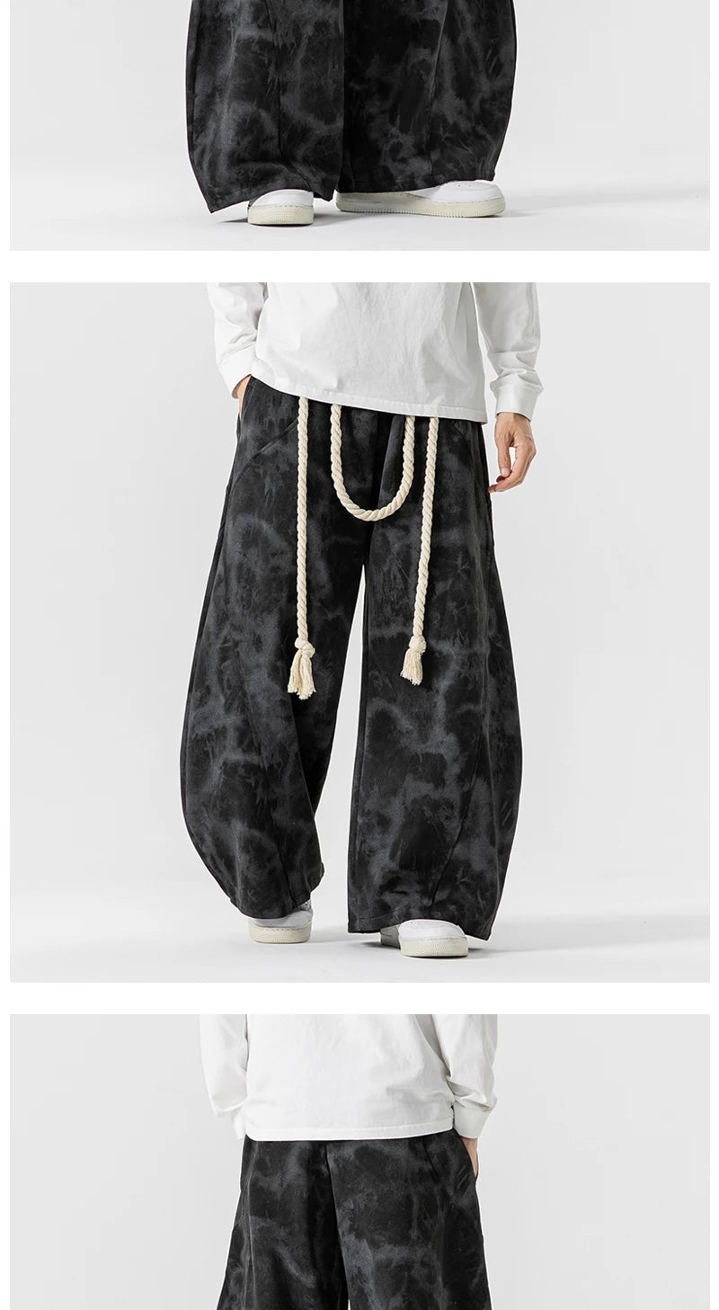 Unisex Wide Leg Printed Casual Streetwear Pants – Chinese Style, Sizes up to 5XL