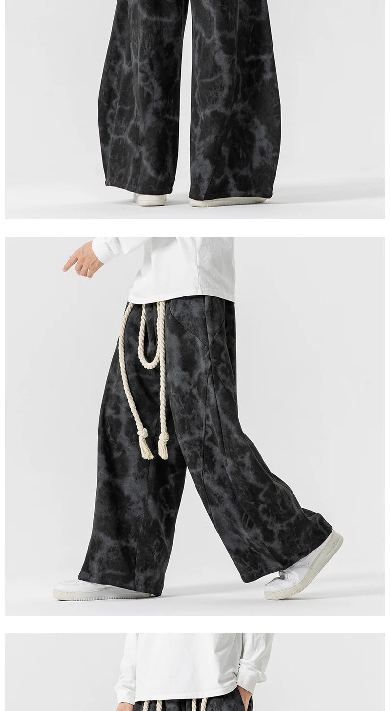 Unisex Wide Leg Printed Casual Streetwear Pants – Chinese Style, Sizes up to 5XL