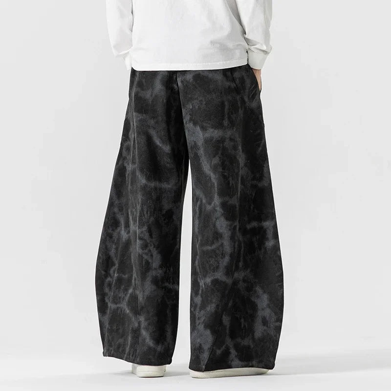 Unisex Wide Leg Printed Casual Streetwear Pants – Chinese Style, Sizes up to 5XL