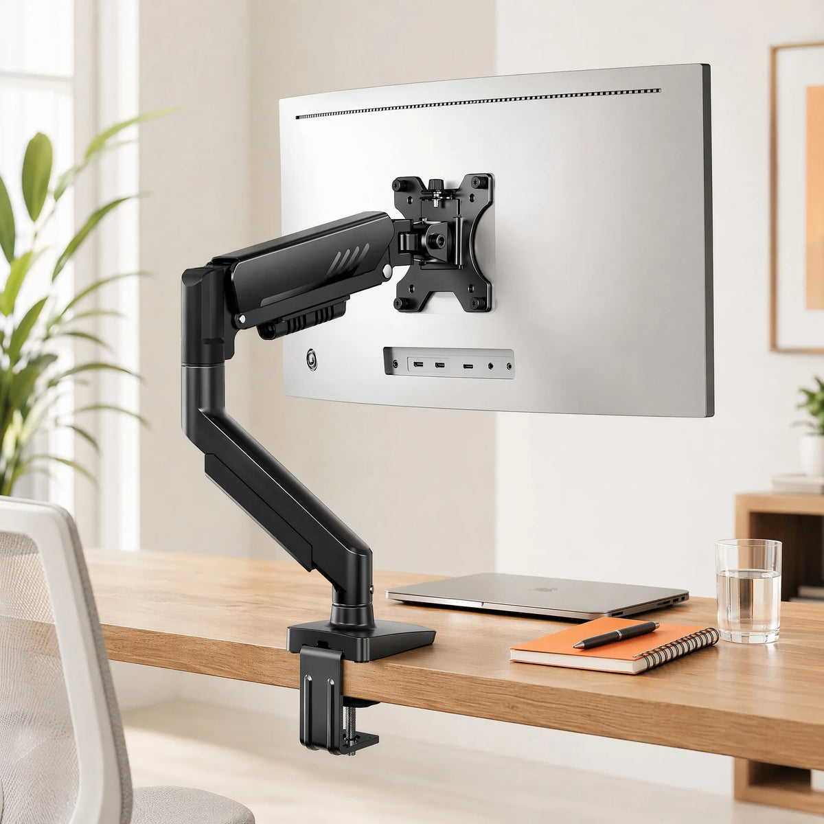 Single Monitor Arm – Gas Spring, 13–34 Inch, VESA 75/100mm, C-Clamp & Grommet, 4.4–19lbs