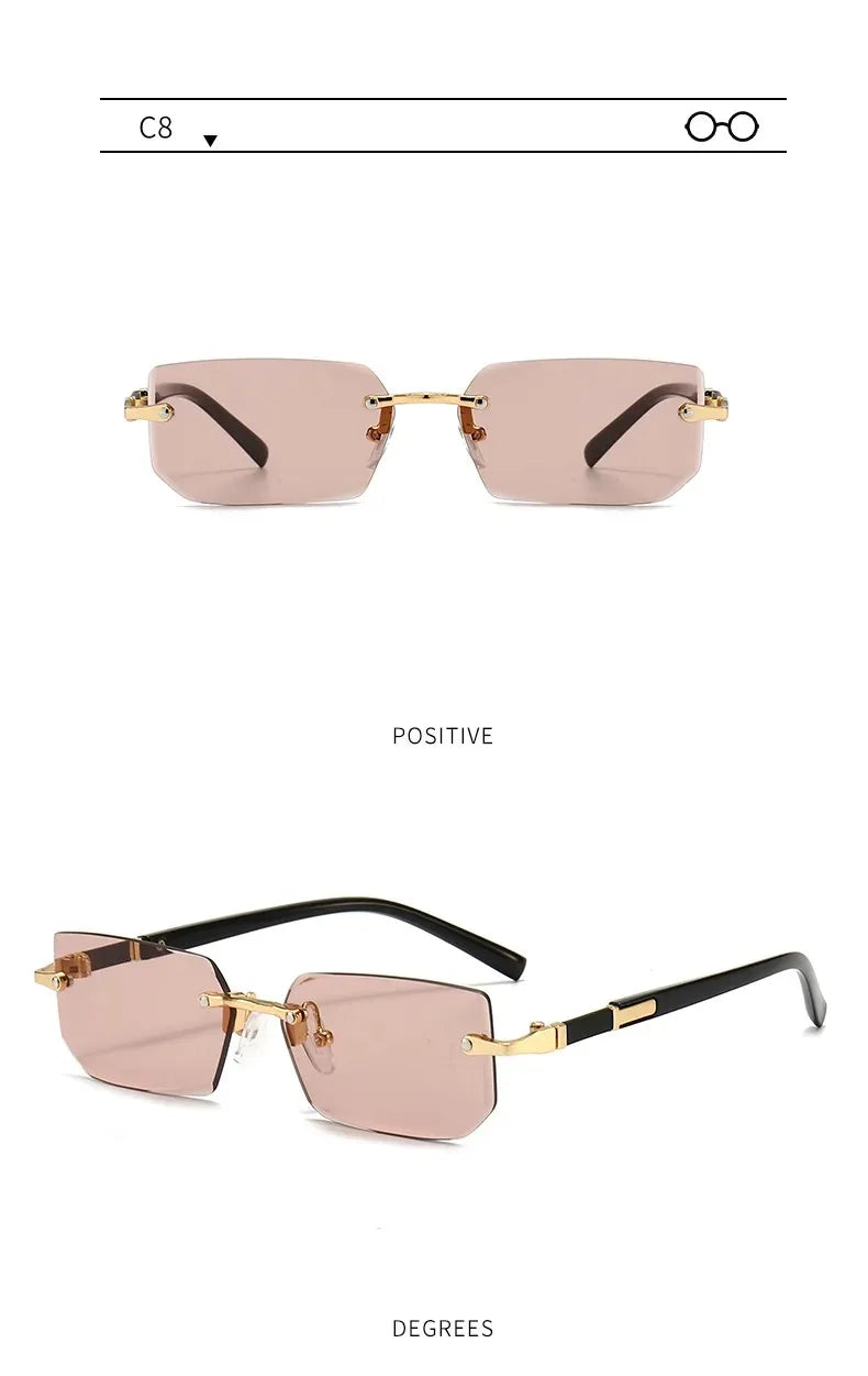 Rimless Rectangle Blue Light Blocking Sunglasses – Unisex, Square Frame, UV Protection