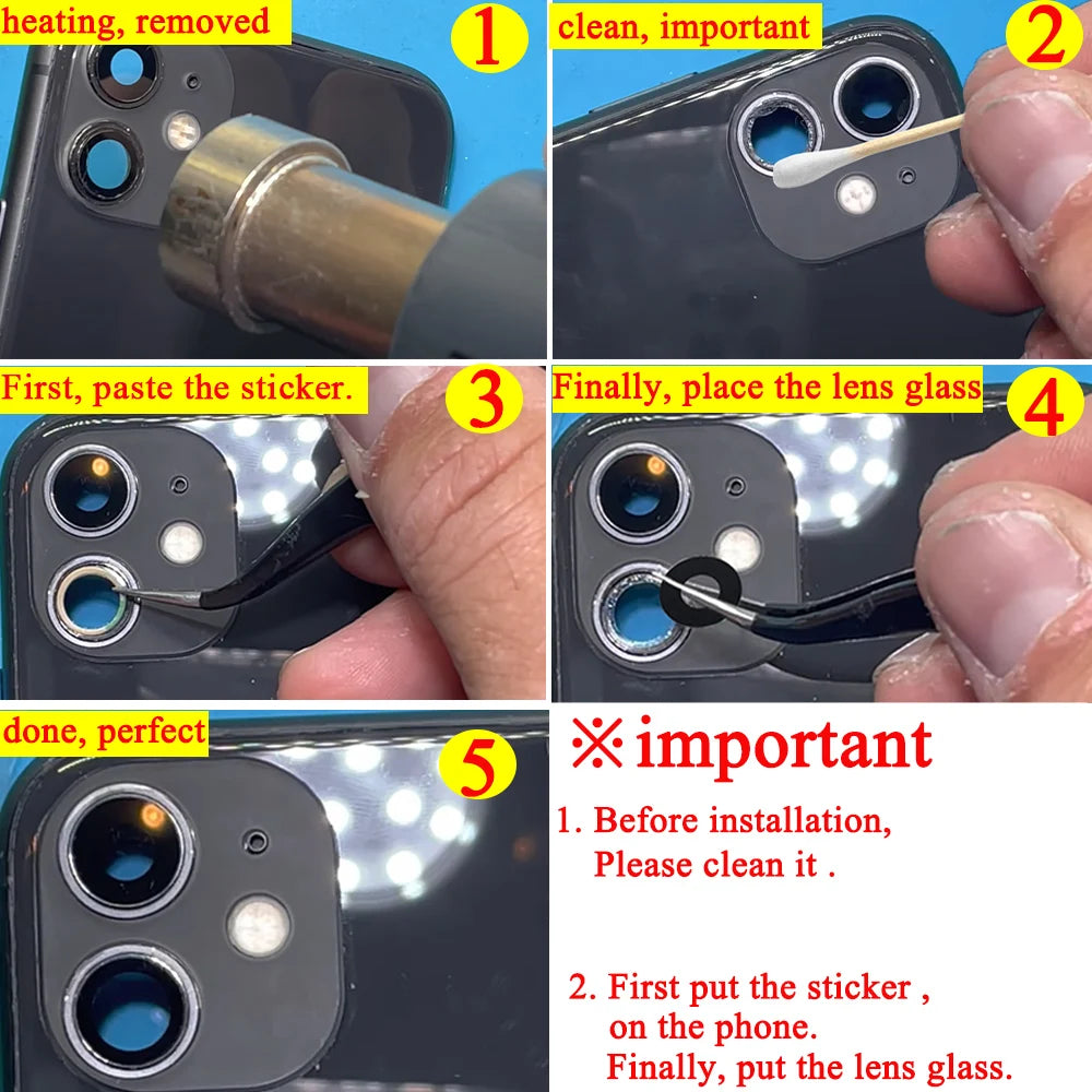 iPhone Rear Camera Glass Lens Replacement with 3M Adhesive – iPhone 11–14 Pro Max, X, XS, XR, 6–8