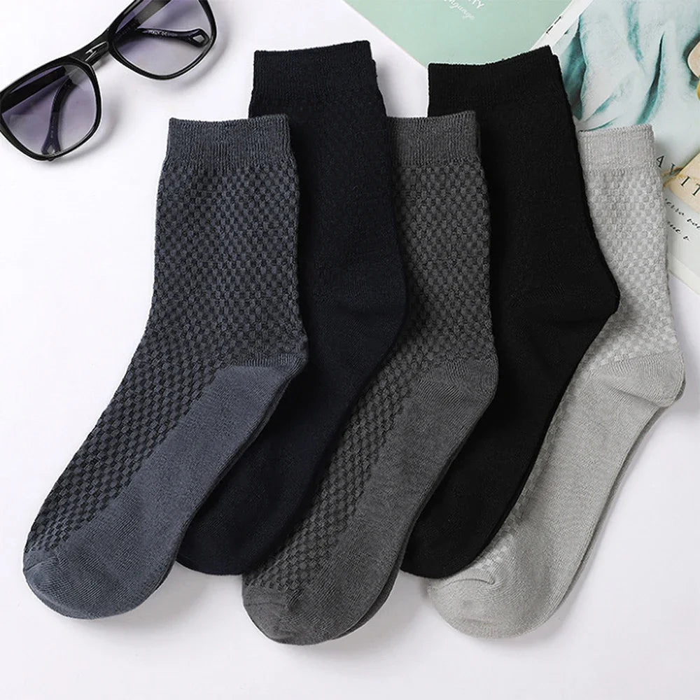 Men’s Bamboo Fiber Mid-Tube Socks – 8-Pack, Anti-Odor, Business & Sport, Black/Gray/Navy