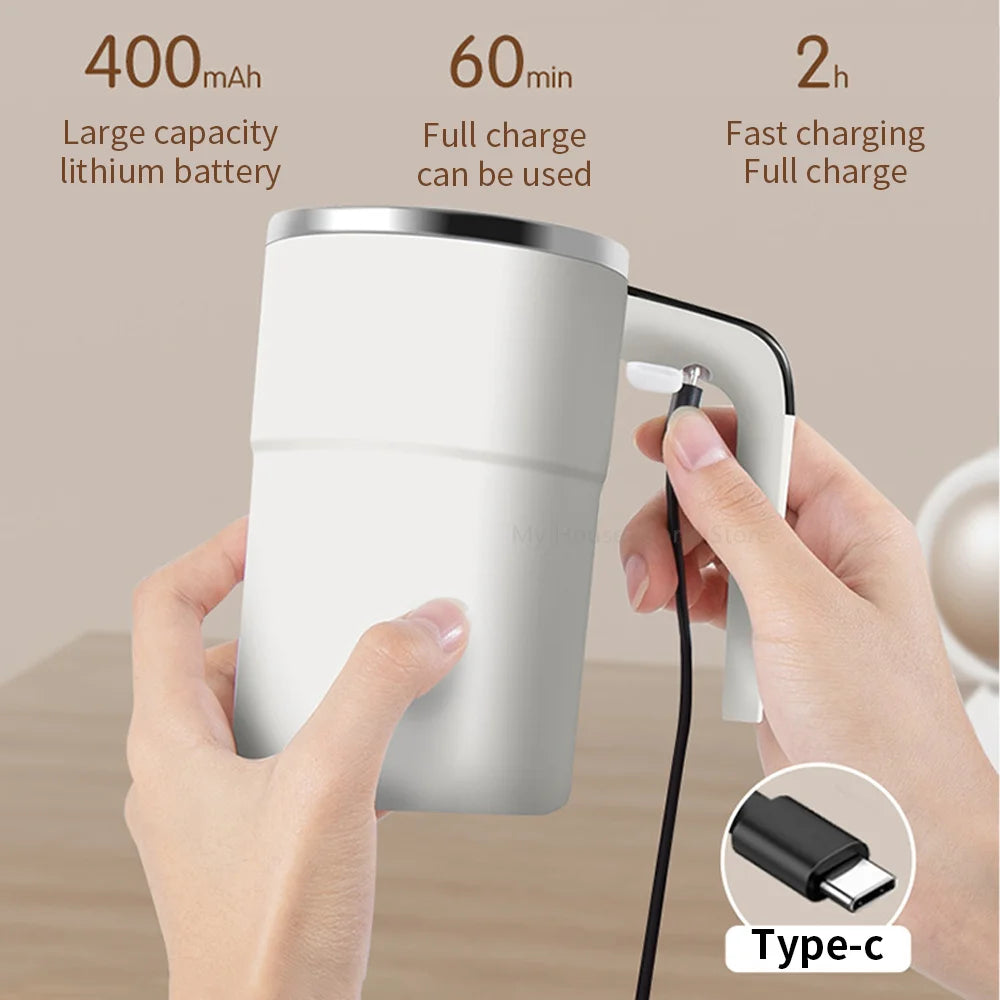 Self-Stirring Magnetic Mug — USB Rechargeable Stainless Steel Coffee Cup (380ml)