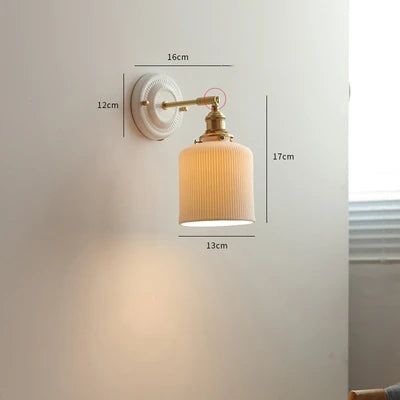 IWHD White Ceramic Nordic Wall Lamp – LED, Bedroom & Bathroom, Copper Accent, 4W–100W