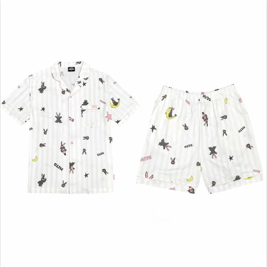 ATEEZ World Tour Pajama Set – Short Sleeve Button Top & Elastic Shorts, Sizes S–2XL