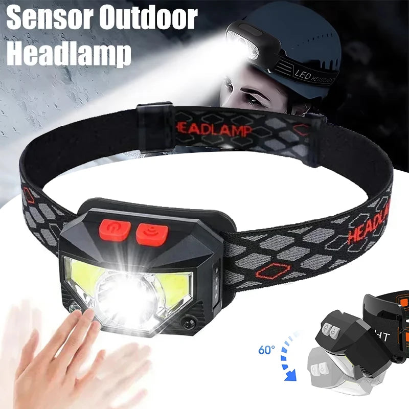 High Power COB LED Headlamp with Sensor Type-C Rechargeable IPX6 Waterproof Flashlight for Camping Running Fishing Head Light
