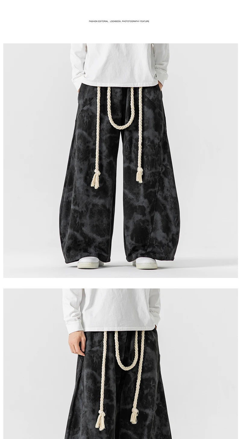 Unisex Wide Leg Printed Casual Streetwear Pants – Chinese Style, Sizes up to 5XL