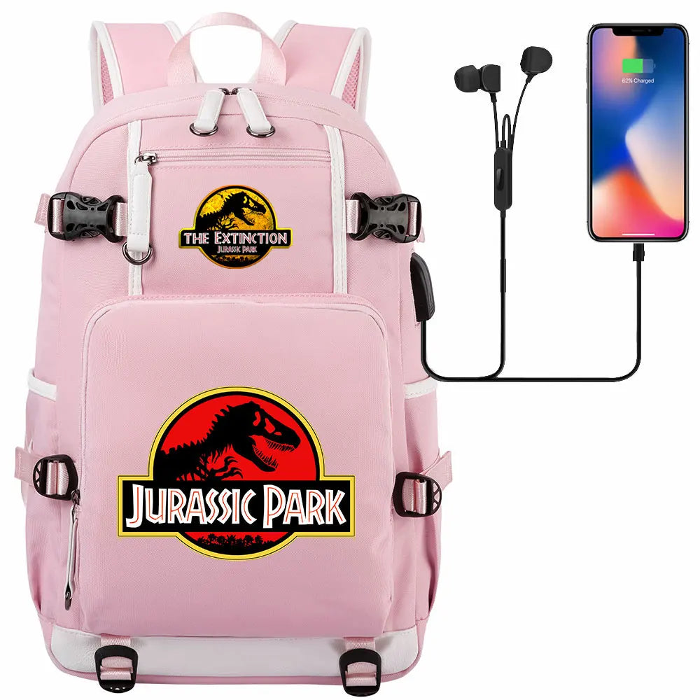 Jurassic World Dinosaur Backpack with USB Port – Large Capacity Laptop Bag for Men & Women