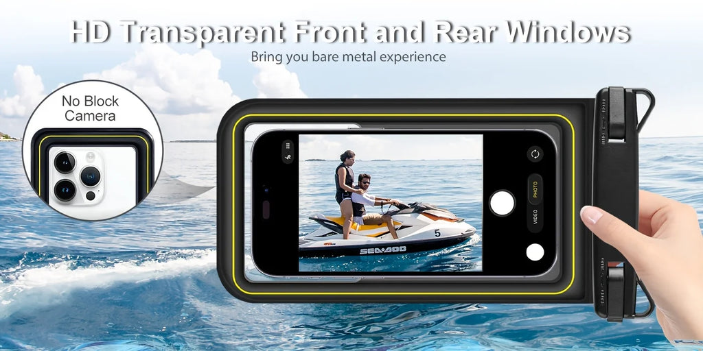 Universal Waterproof Phone Bag with Tether – Beach, Swimming, Skiing & Surfing