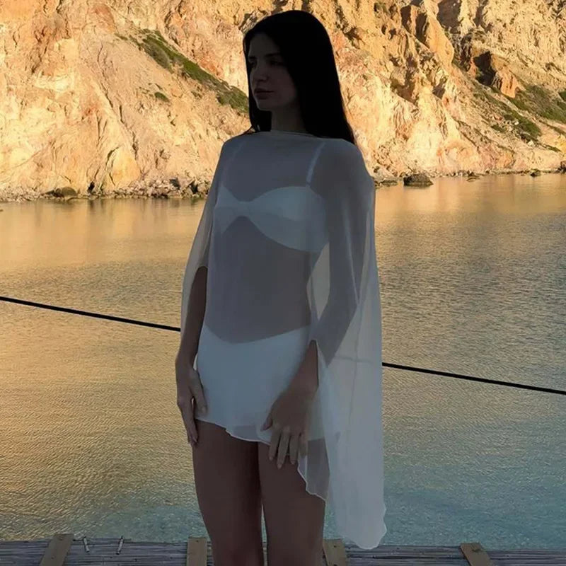 Women’s Sheer Chiffon Blouse Cover-Up Top – Sexy, Elegant, White & Black, Night Club