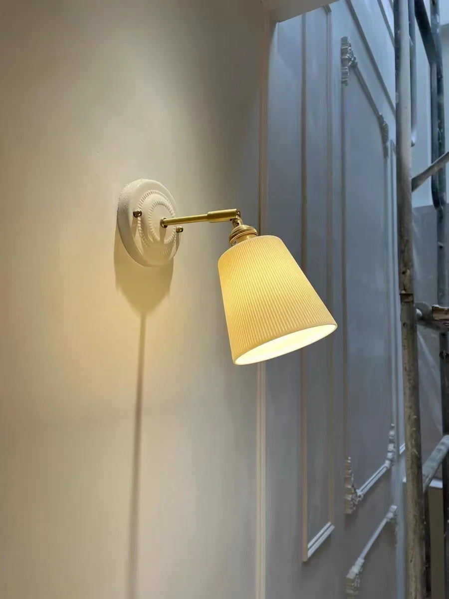 IWHD White Ceramic Nordic Wall Lamp – LED, Bedroom & Bathroom, Copper Accent, 4W–100W