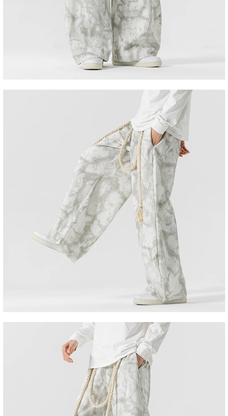 Unisex Wide Leg Printed Casual Streetwear Pants – Chinese Style, Sizes up to 5XL