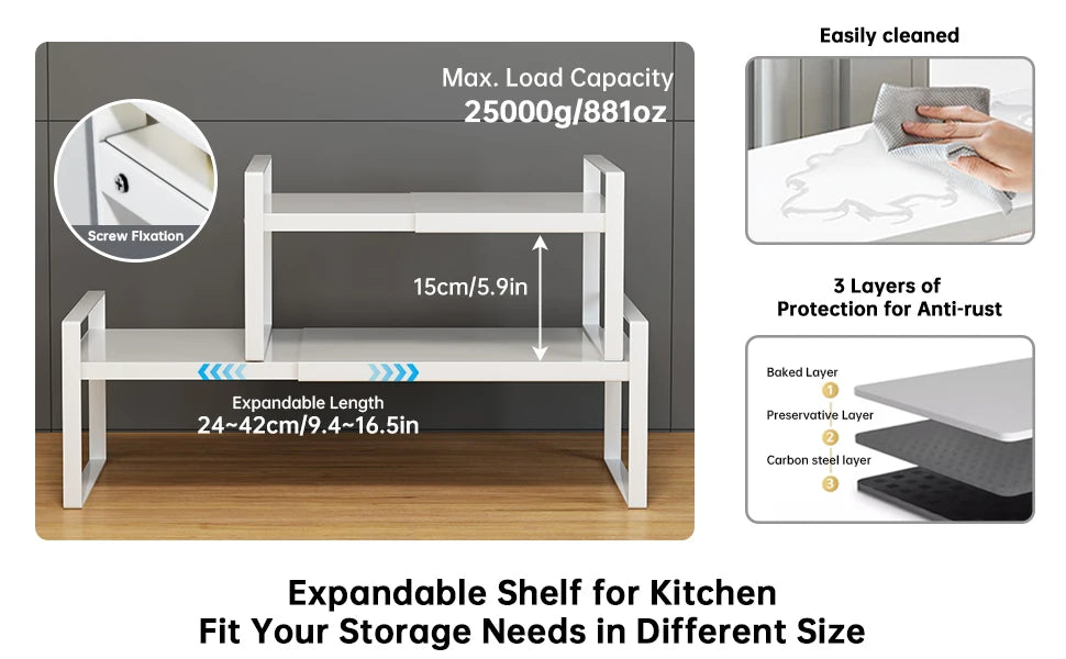 Kitchen Storage Rack Organizer – Countertop Shelf for Pots, Pans & Utensils