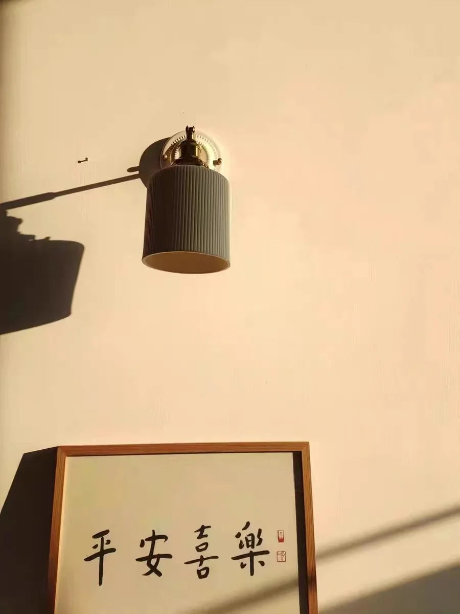 IWHD White Ceramic Nordic Wall Lamp – LED, Bedroom & Bathroom, Copper Accent, 4W–100W