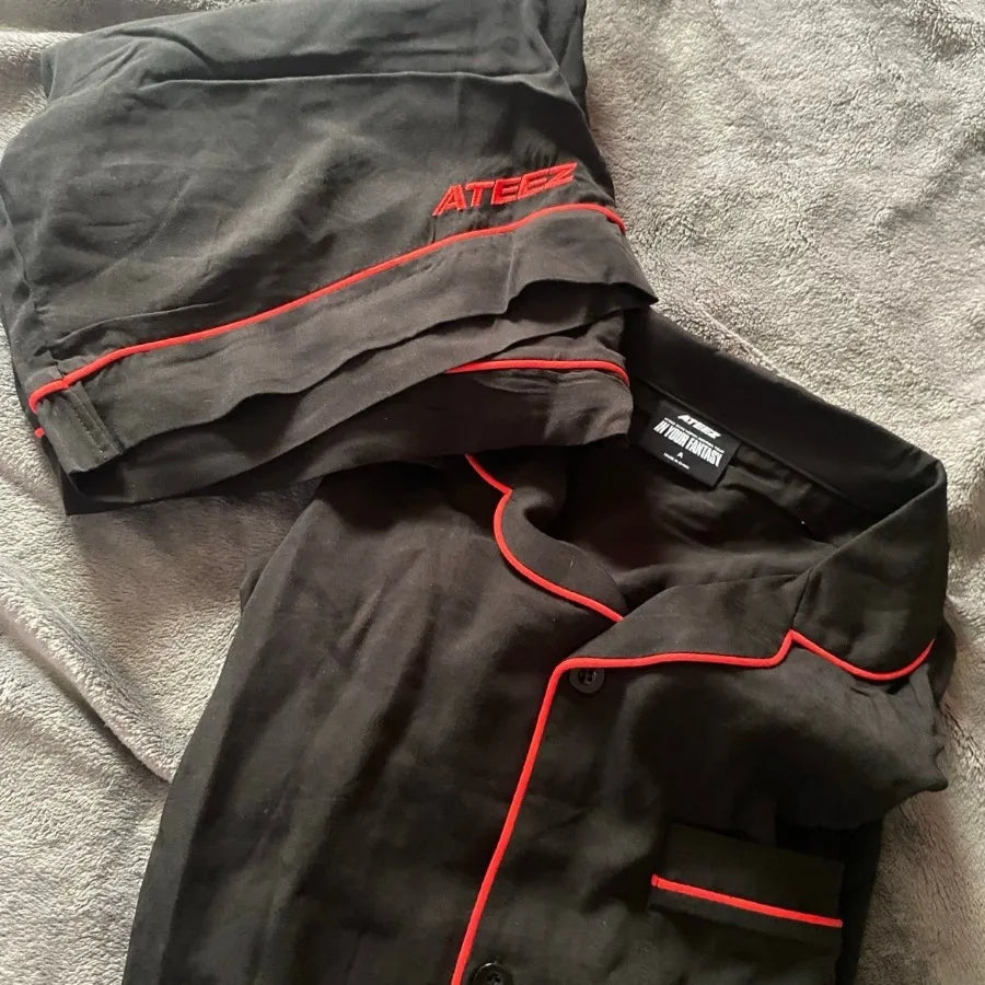 ATEEZ World Tour Pajama Set – Short Sleeve Button Top & Elastic Shorts, Sizes S–2XL