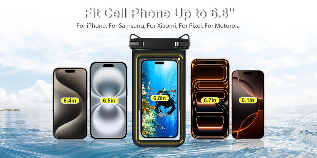 Universal Waterproof Phone Bag with Tether – Beach, Swimming, Skiing & Surfing