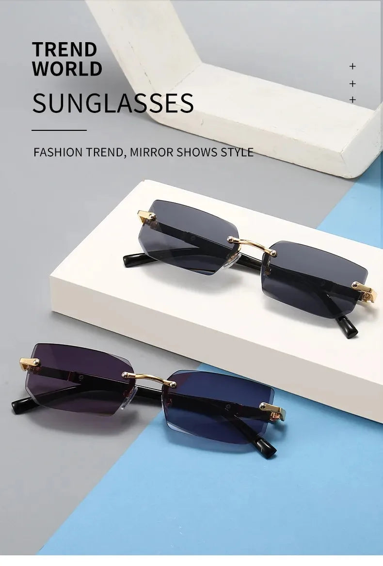 Rimless Rectangle Blue Light Blocking Sunglasses – Unisex, Square Frame, UV Protection