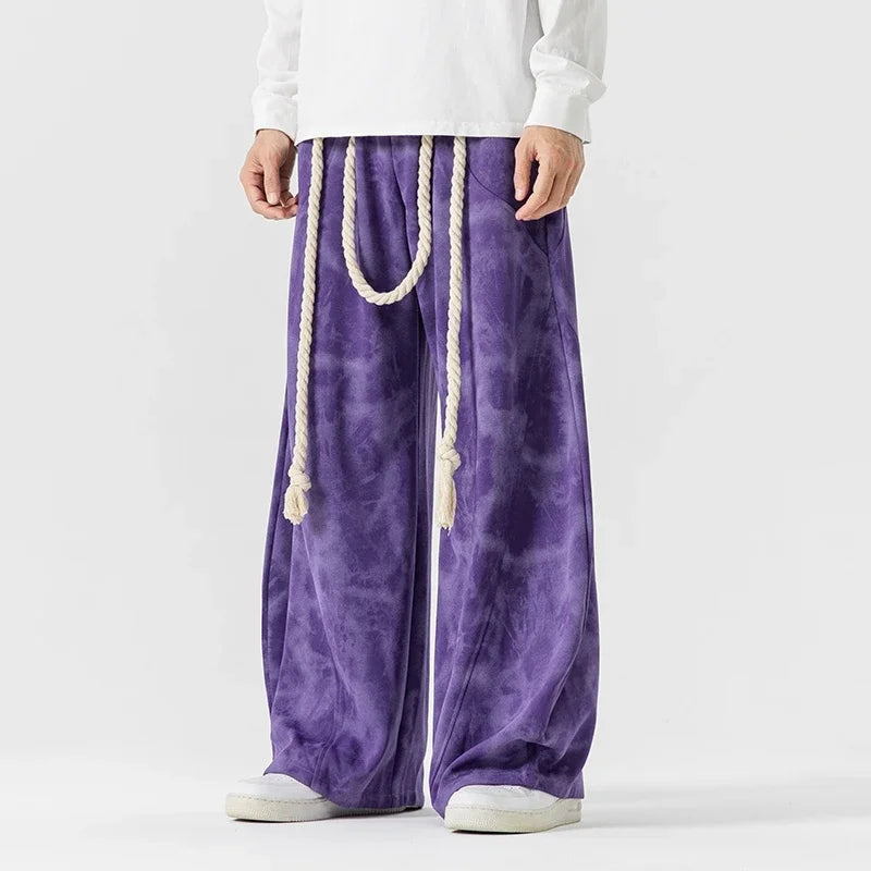 Unisex Wide Leg Printed Casual Streetwear Pants – Chinese Style, Sizes up to 5XL