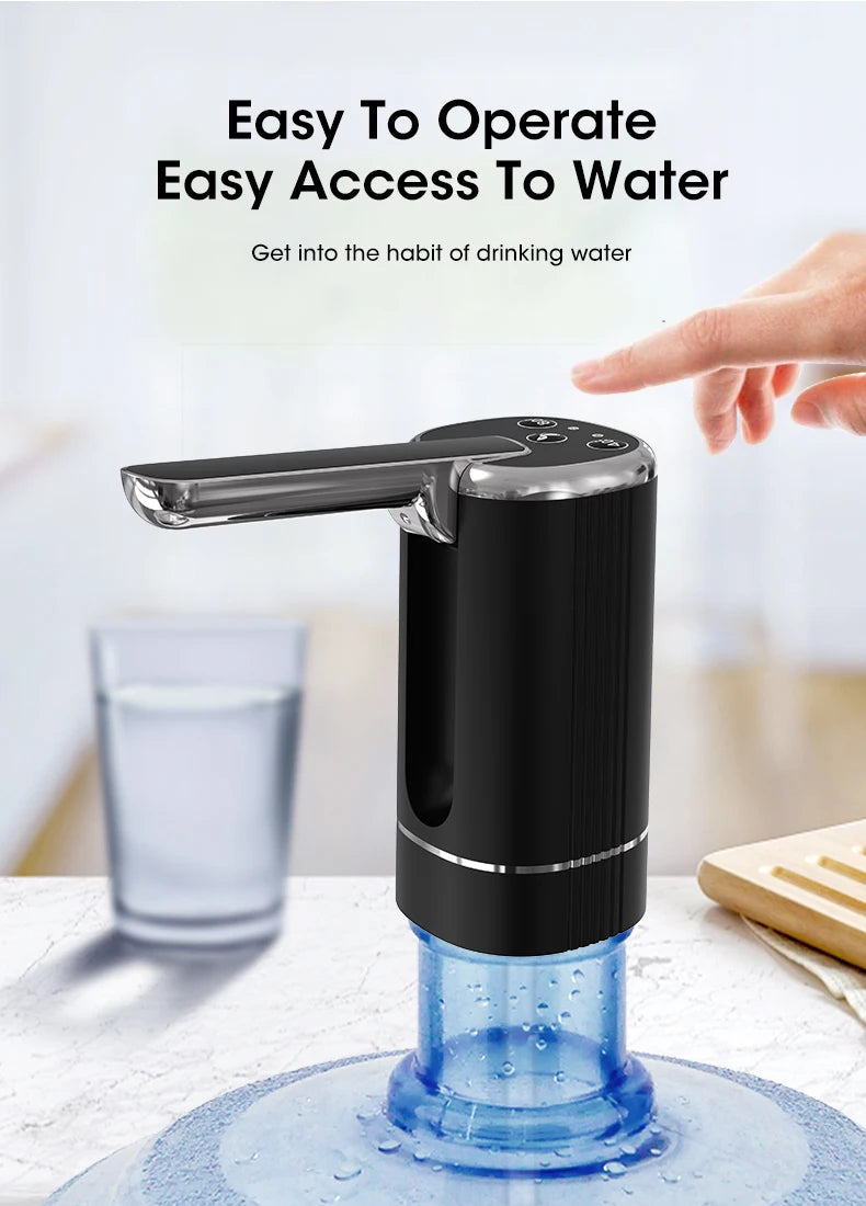 USB Electric Water Bottle Pump Dispenser – Portable, Foldable, Automatic, Household Use
