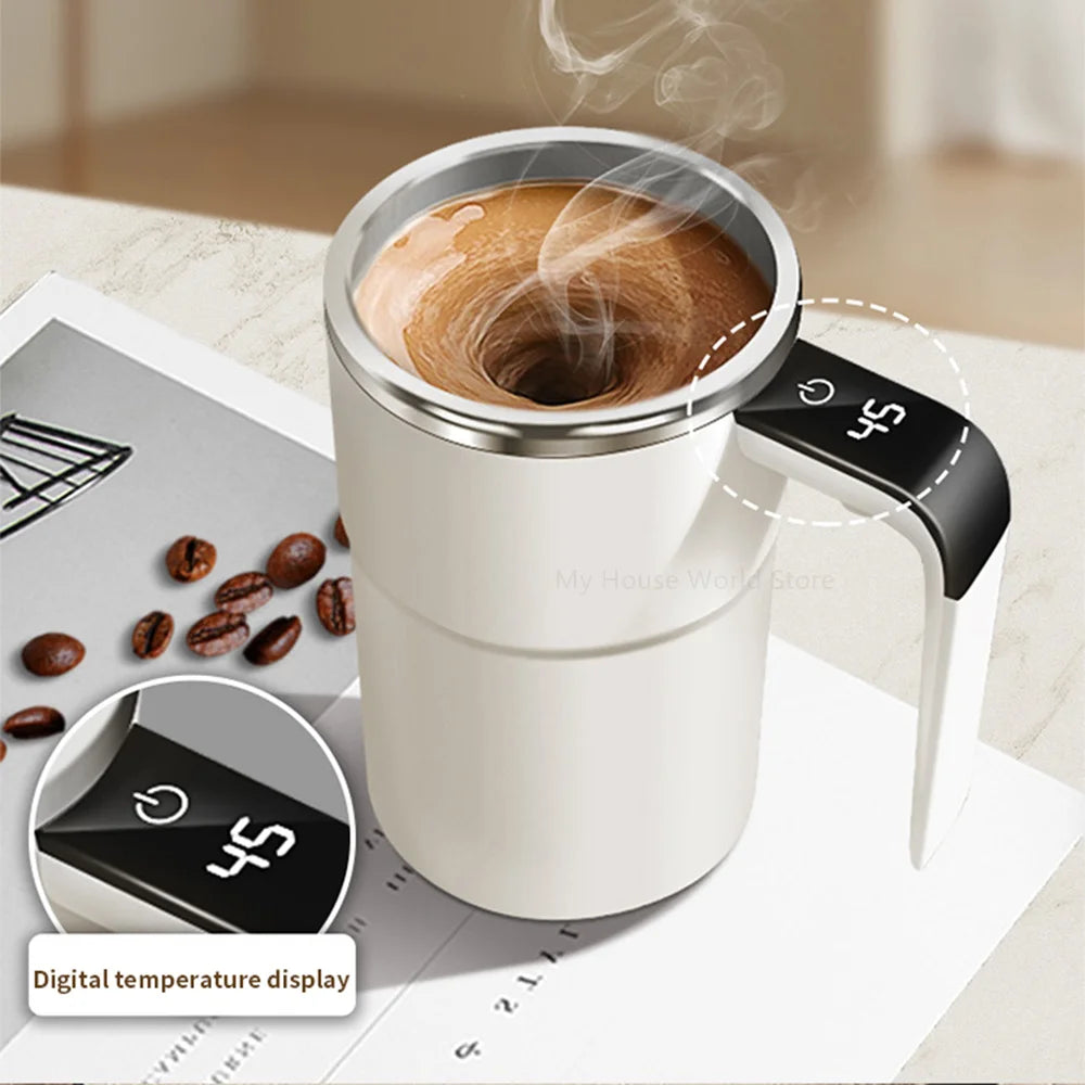 Self-Stirring Magnetic Mug — USB Rechargeable Stainless Steel Coffee Cup (380ml)