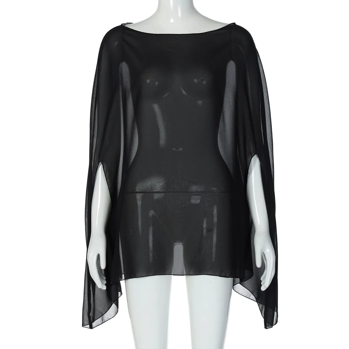 Women’s Sheer Chiffon Blouse Cover-Up Top – Sexy, Elegant, White & Black, Night Club
