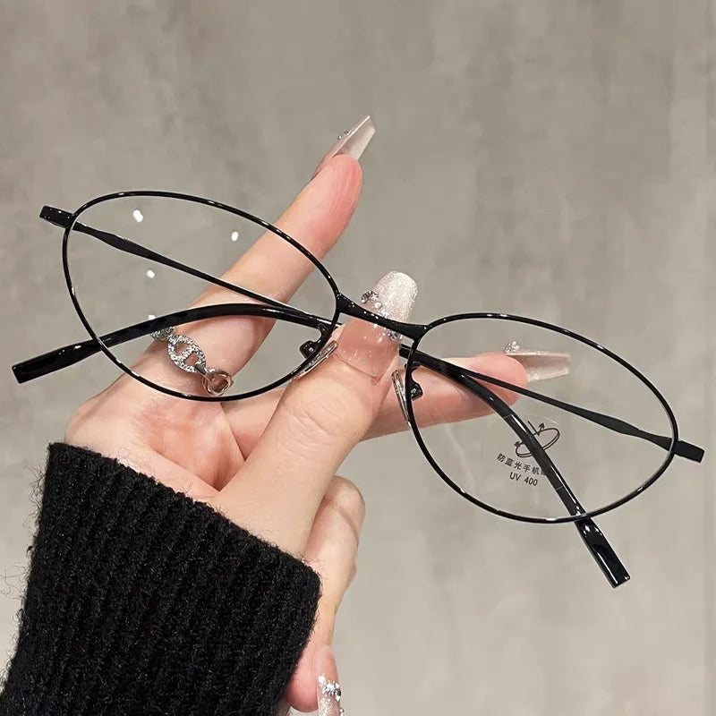 Anti-Blue Light Oval Metal Frame Reading Glasses – Ultra-Light, +0 to +4.00, Silver, Black & Gold