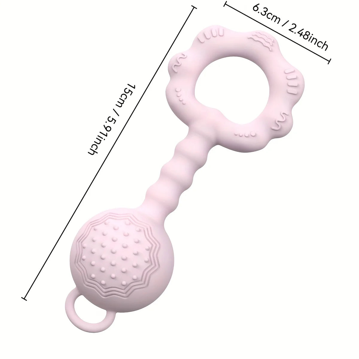 2-in-1 Silicone Baby Rattle & Teether Ring – Soft Soothing, Massage Dots, Newborn Toy